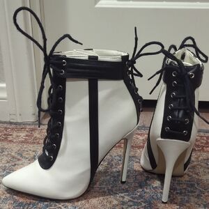 Stylish Black and White Lace-Up Heels